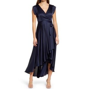 Lulu’s Fallen For You Navy Satin High-Low Maxi Dress